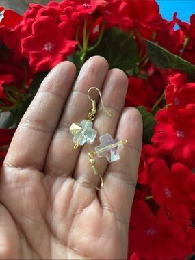 Gold-Plated Iridescent Crystal Cross Drop Earrings - Women Jewelry
